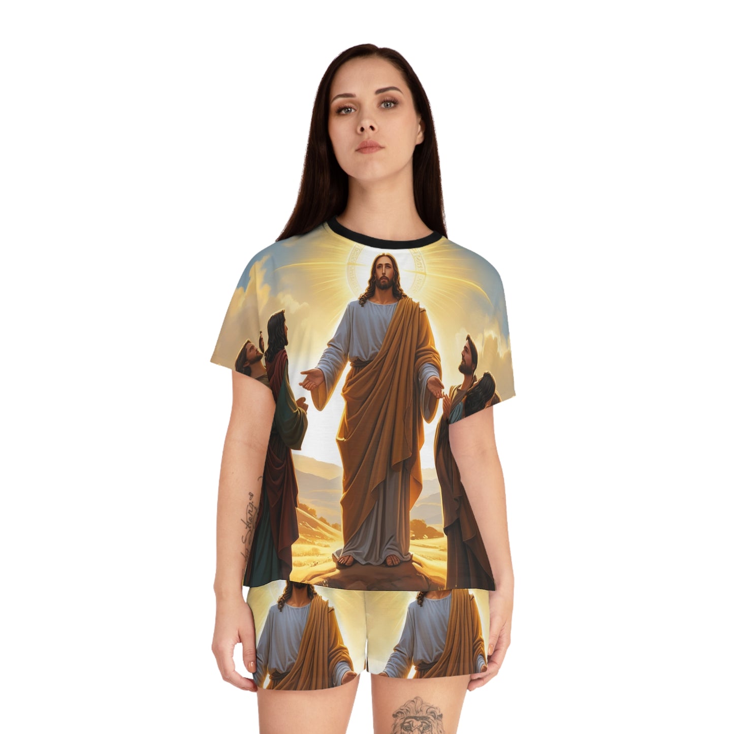 Christian Prayer Pajama Set — Women’s Short Sleepwear with Lion & Prayer Design