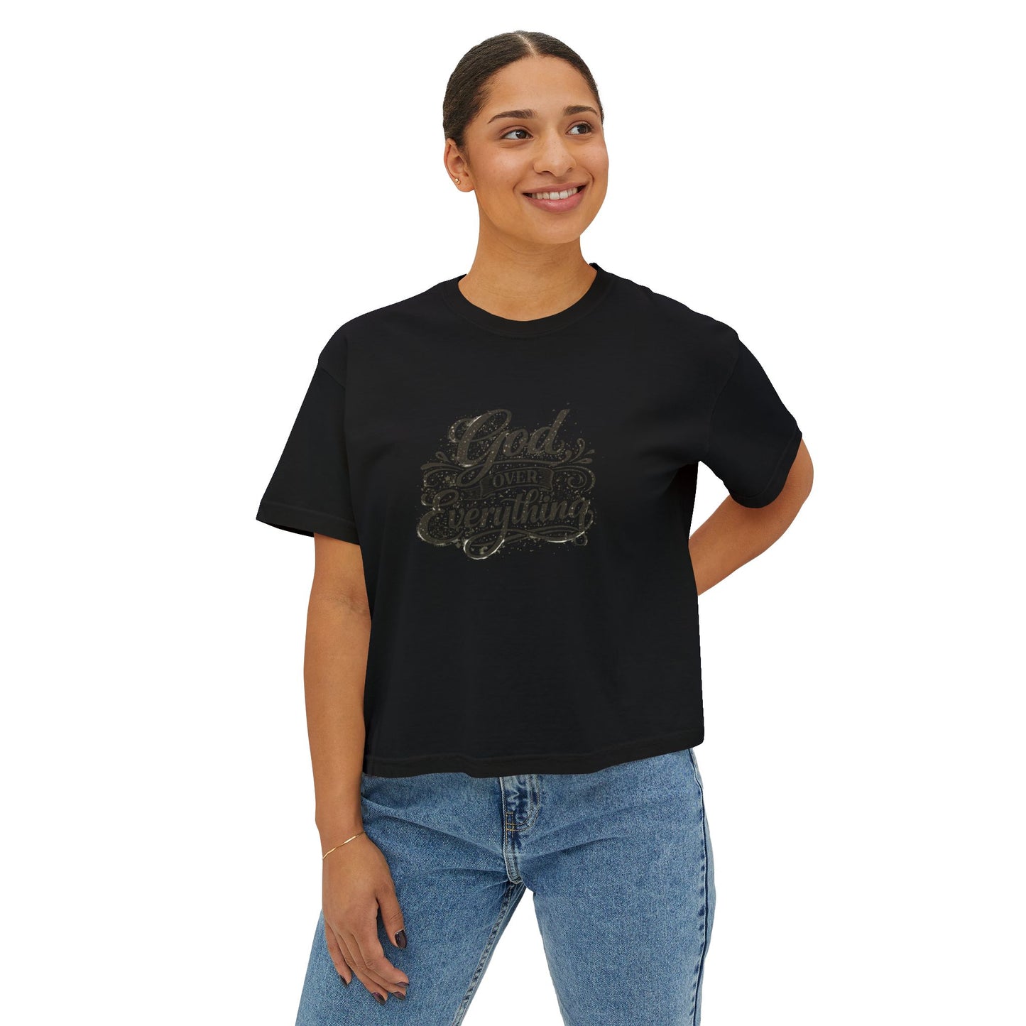 God Over Everything Women's Boxy Tee — Faith-Based Christian Graphic Shirt