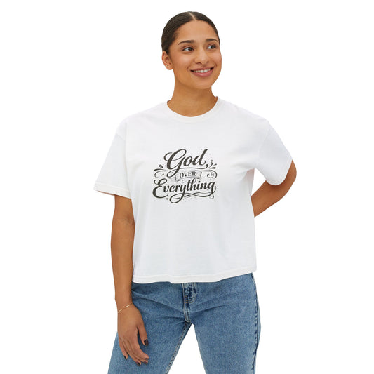 God Over Everything Women's Boxy Tee — Faith-Based Christian Graphic Shirt