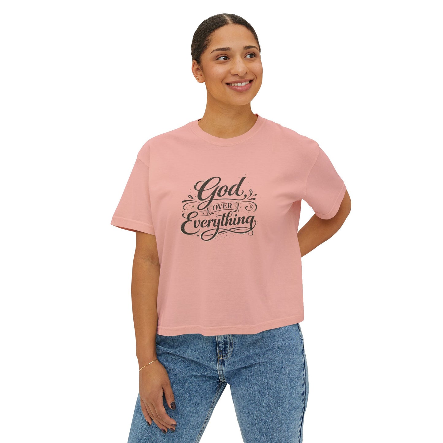 God Over Everything Women's Boxy Tee — Faith-Based Christian Graphic Shirt