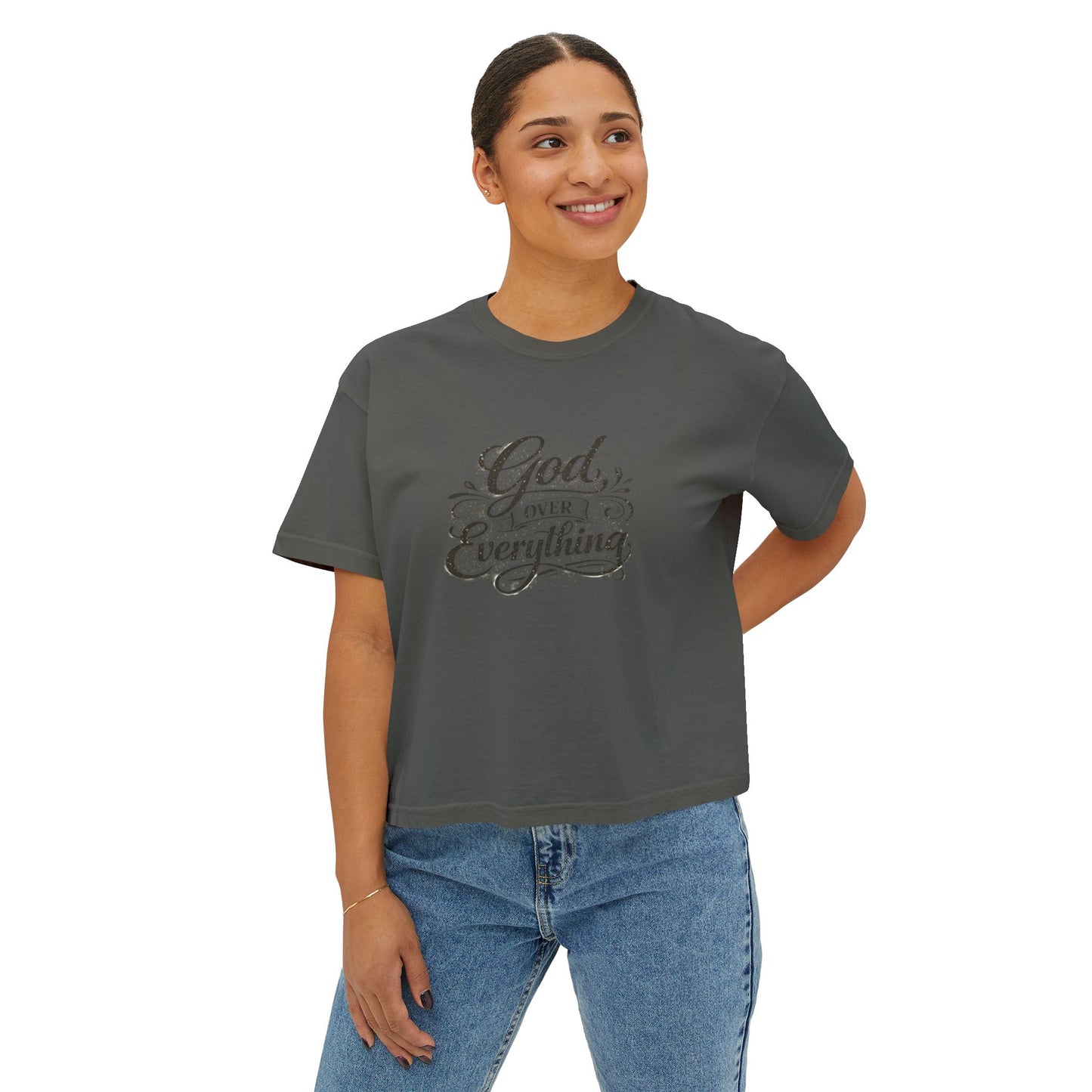 God Over Everything Women's Boxy Tee — Faith-Based Christian Graphic Shirt