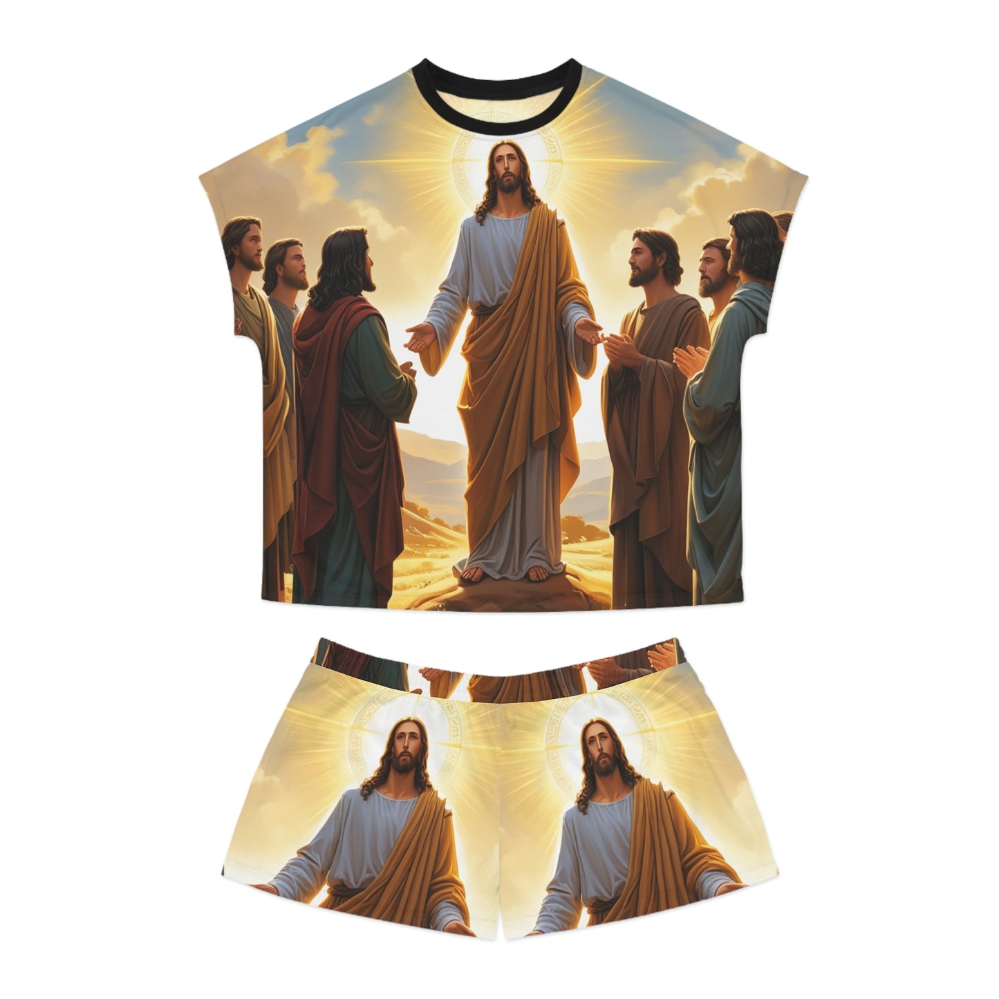 Christian Prayer Pajama Set — Women’s Short Sleepwear with Lion & Prayer Design