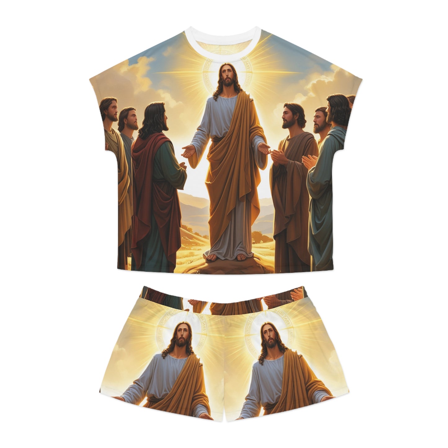 Christian Prayer Pajama Set — Women’s Short Sleepwear with Lion & Prayer Design