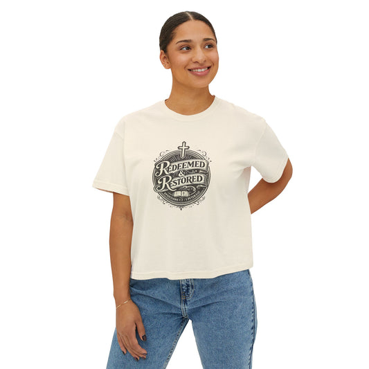 Redeemed & Restored Women's Boxy Tee — Christian Faith Graphic Shirt