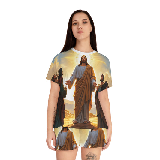 Christian Prayer Pajama Set — Women’s Short Sleepwear with Lion & Prayer Design