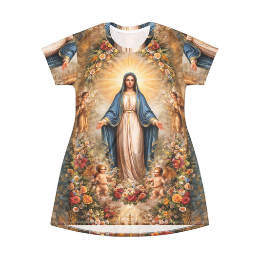 Mary Icon T-Shirt Dress - Blessed Virgin All-Over Print