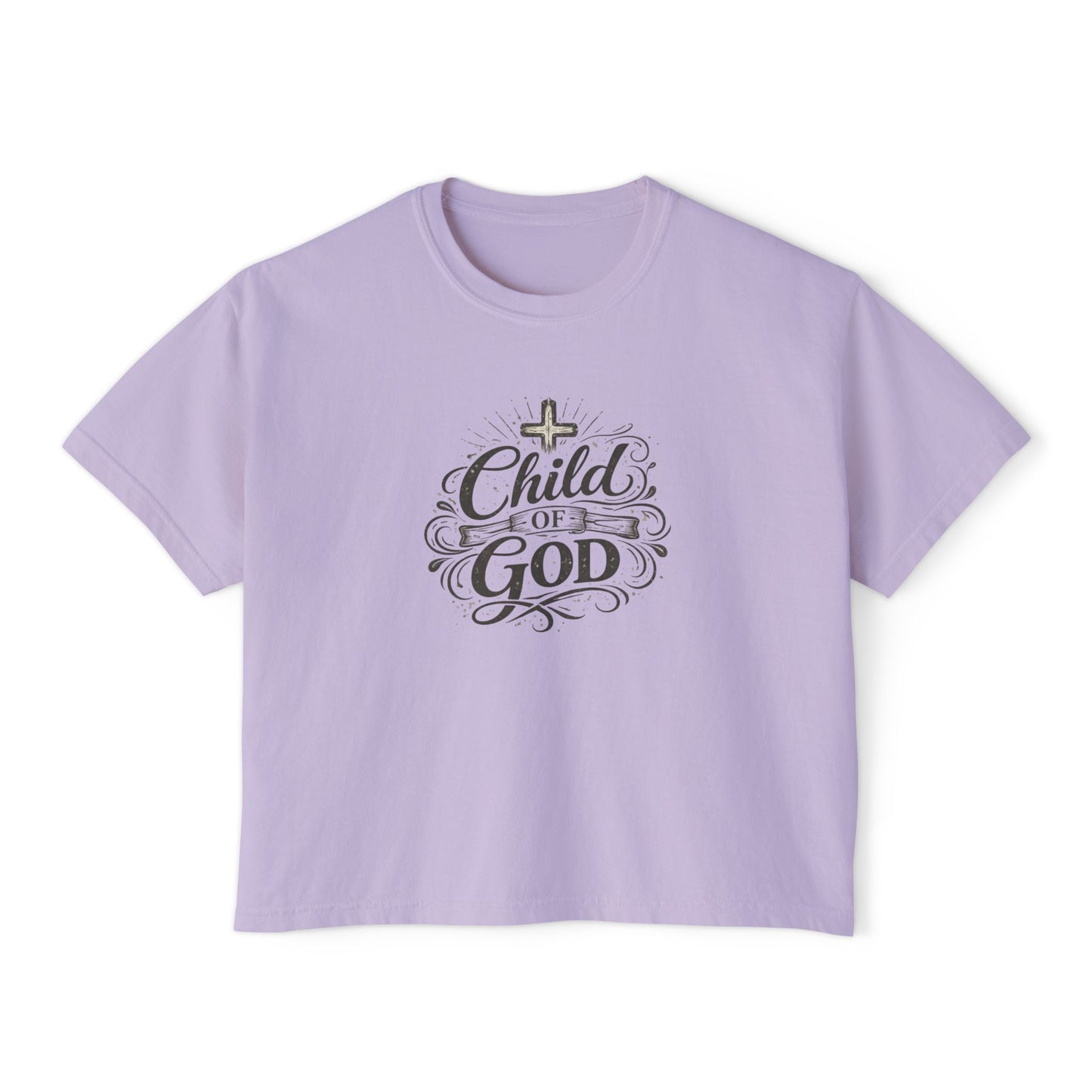 Child of God Women's Boxy Tee — Faith-Inspired Christian Crop Top
