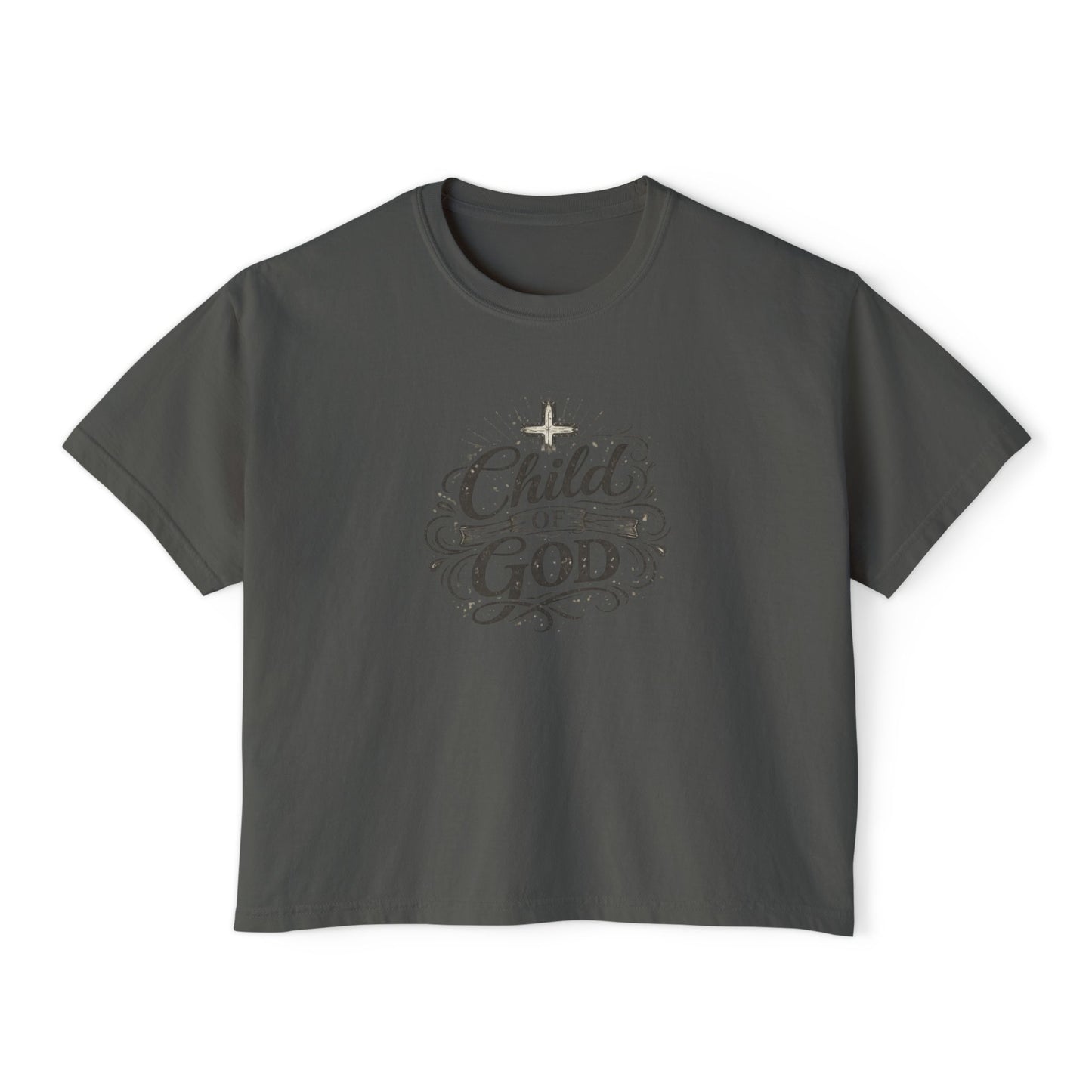 Child of God Women's Boxy Tee — Faith-Inspired Christian Crop Top