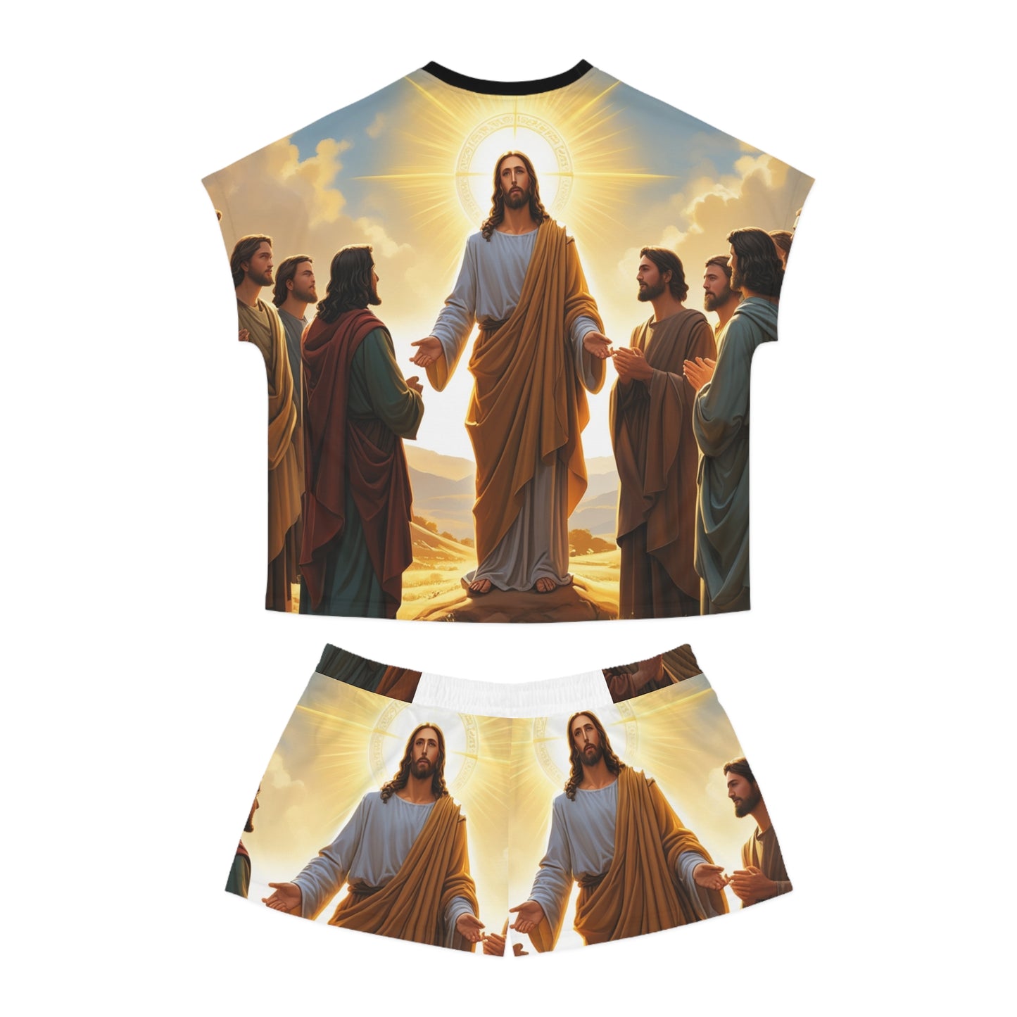 Christian Prayer Pajama Set — Women’s Short Sleepwear with Lion & Prayer Design