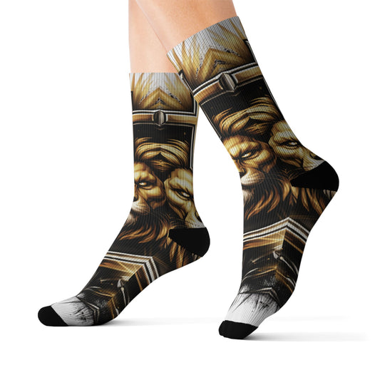 Lion Cross Sublimation Socks — Bold Religious Lion Crew Socks