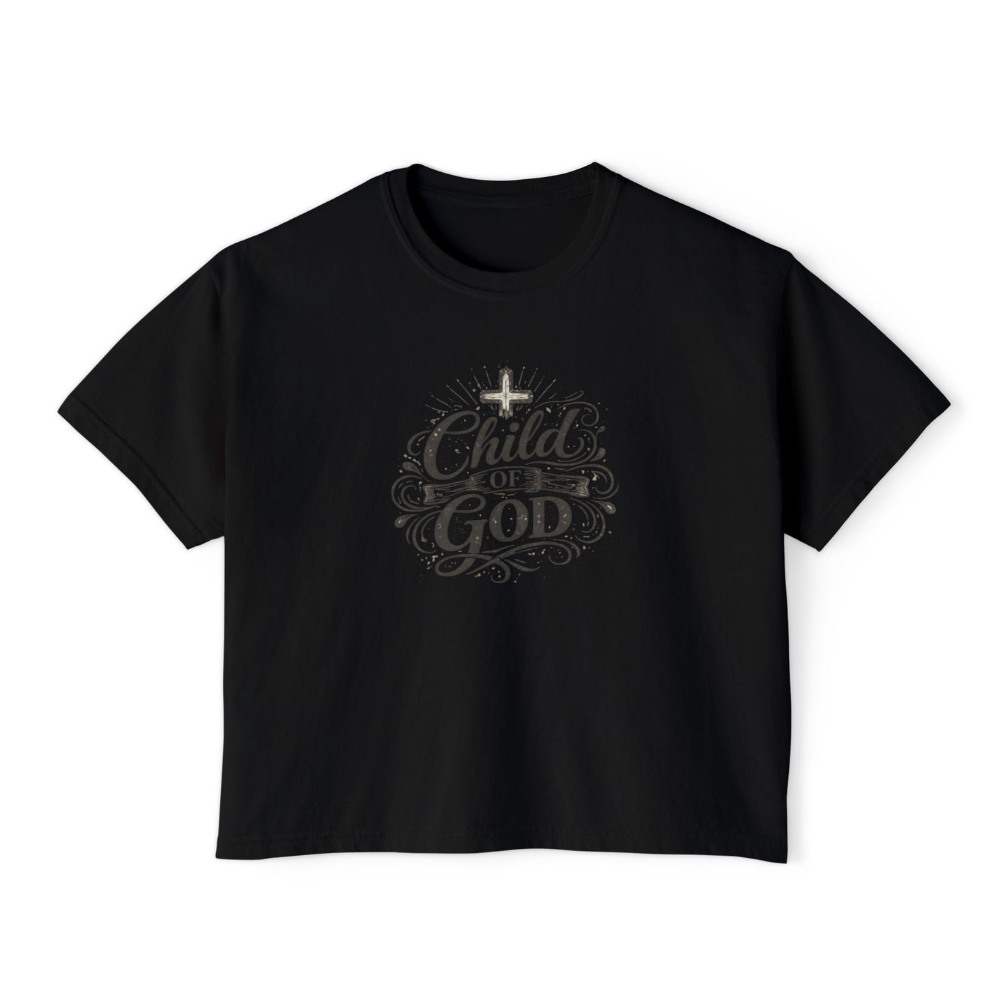 Child of God Women's Boxy Tee — Faith-Inspired Christian Crop Top