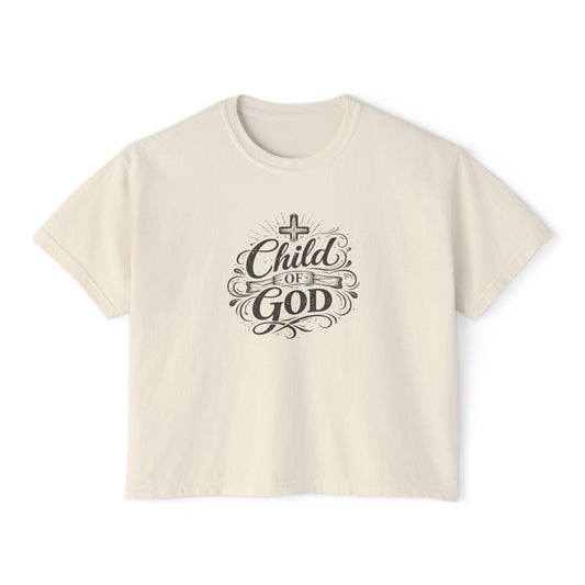 Child of God Women's Boxy Tee — Faith-Inspired Christian Crop Top