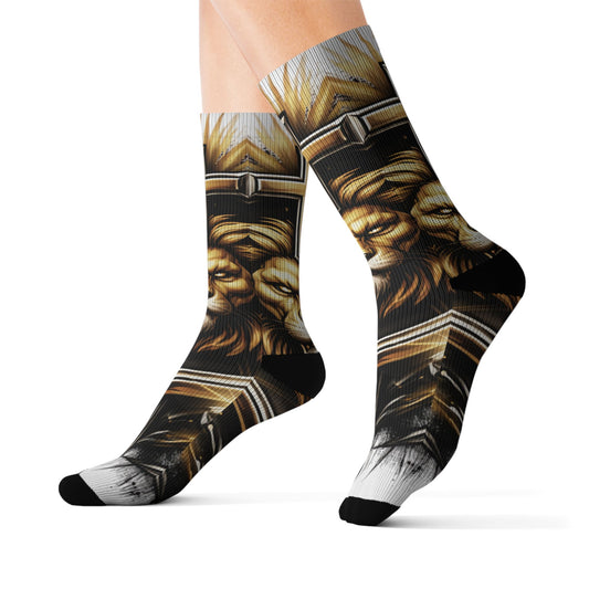 Lion Cross Sublimation Socks — Bold Religious Lion Crew Socks