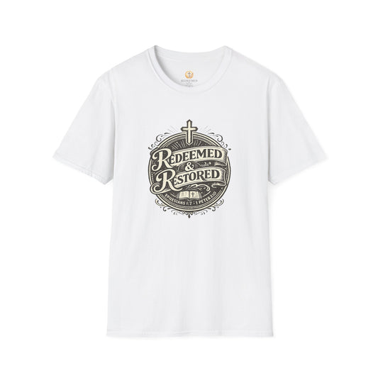 Redeemed & Restored Christian T‑Shirt — Faith Cross Vintage Graphic