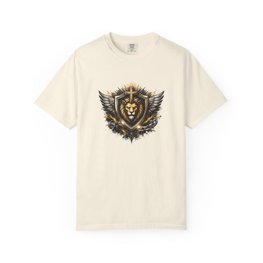 Lion Shield T-Shirt — Winged Crest Christian Lion Graphic Tee